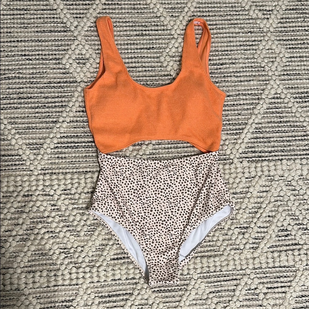 Orange and Brown Polka Dot One Piece